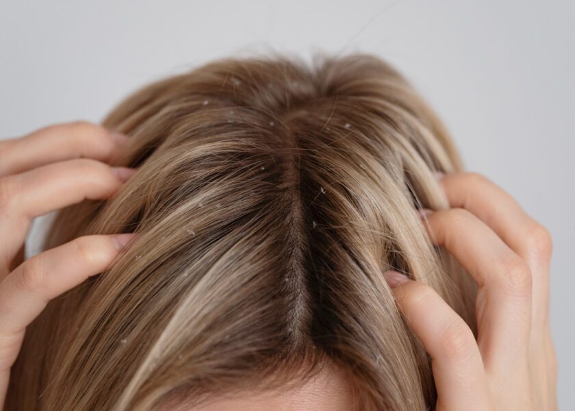 Bambino con infestazione di pidocchi sul cuoio capelluto